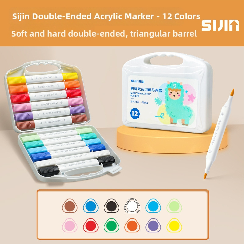 Dvostruko glaveni akrilni marker, ravni tok tekućine, veliki kapacitet, trokutasto kućište, periv – Think Forward