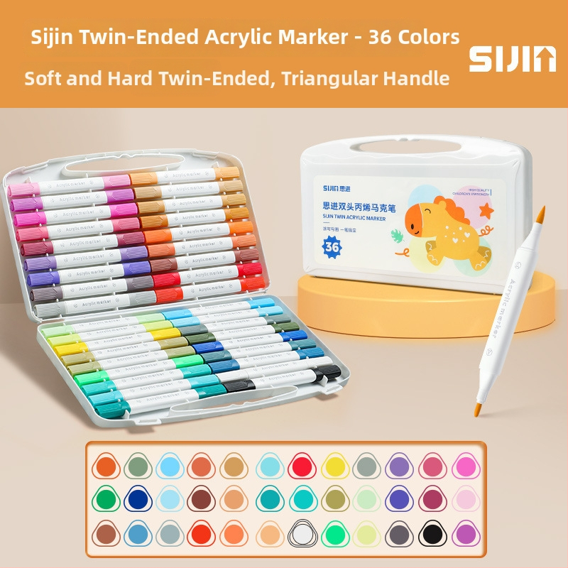 Dvostruko glaveni akrilni marker, ravni tok tekućine, veliki kapacitet, trokutasto kućište, periv – Think Forward