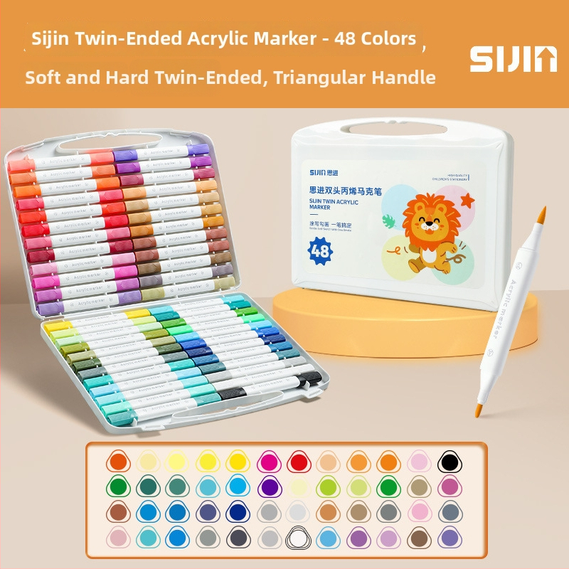 Dvostruko glaveni akrilni marker, ravni tok tekućine, veliki kapacitet, trokutasto kućište, periv – Think Forward