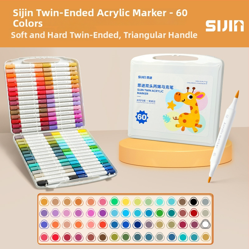 Dvostruko glaveni akrilni marker, ravni tok tekućine, veliki kapacitet, trokutasto kućište, periv – Think Forward