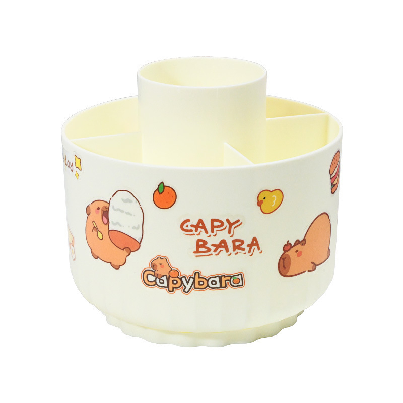 Sukasiantis rašiklių laikiklis su didele talpa, plastikinis, apvalios formos stalinis organizatorius, logotipo spausdinimo galimybė, modelis 01