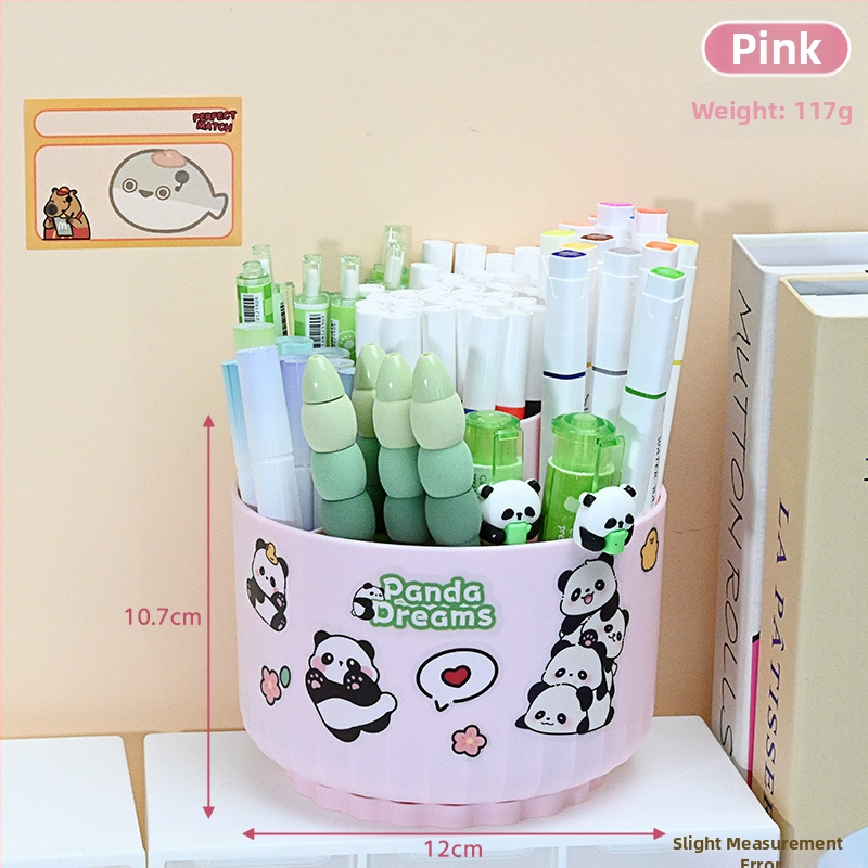 Sukasiantis rašiklių laikiklis su didele talpa, plastikinis, apvalios formos stalinis organizatorius, logotipo spausdinimo galimybė, modelis 01