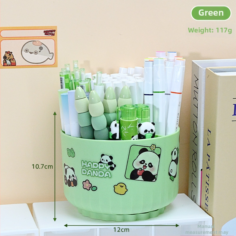 Sukasiantis rašiklių laikiklis su didele talpa, plastikinis, apvalios formos stalinis organizatorius, logotipo spausdinimo galimybė, modelis 01