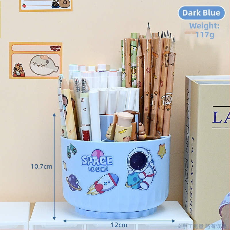 Sukasiantis rašiklių laikiklis su didele talpa, plastikinis, apvalios formos stalinis organizatorius, logotipo spausdinimo galimybė, modelis 01