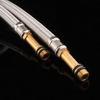 Кран за вход на гореща и студена вода – 304 неръждаема стомана, оплетена тръба, монтаж чрез завиване, 60°C макс, за домашна употреба