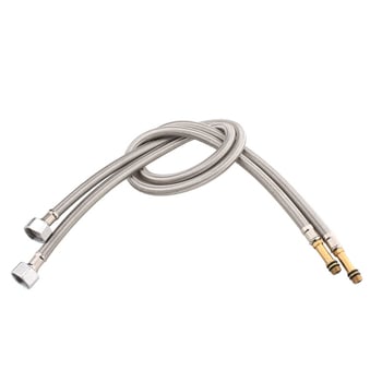 Кран за вход на гореща и студена вода – 304 неръждаема стомана, оплетена тръба, монтаж чрез завиване, 60°C макс, за домашна употреба