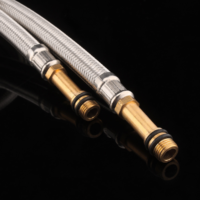 Кран за вход на гореща и студена вода – 304 неръждаема стомана, оплетена тръба, монтаж чрез завиване, 60°C макс, за домашна употреба