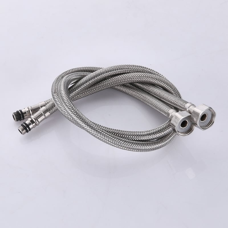 Кран за вход на гореща и студена вода – 304 неръждаема стомана, оплетена тръба, монтаж чрез завиване, 60°C макс, за домашна употреба