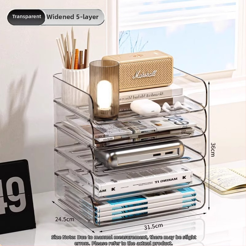 PET medžiagos biuro failų laikiklis, skaidrus daugiasluoksnis saugojimo organizatorius dokumentams, galima dėti vienas ant kito