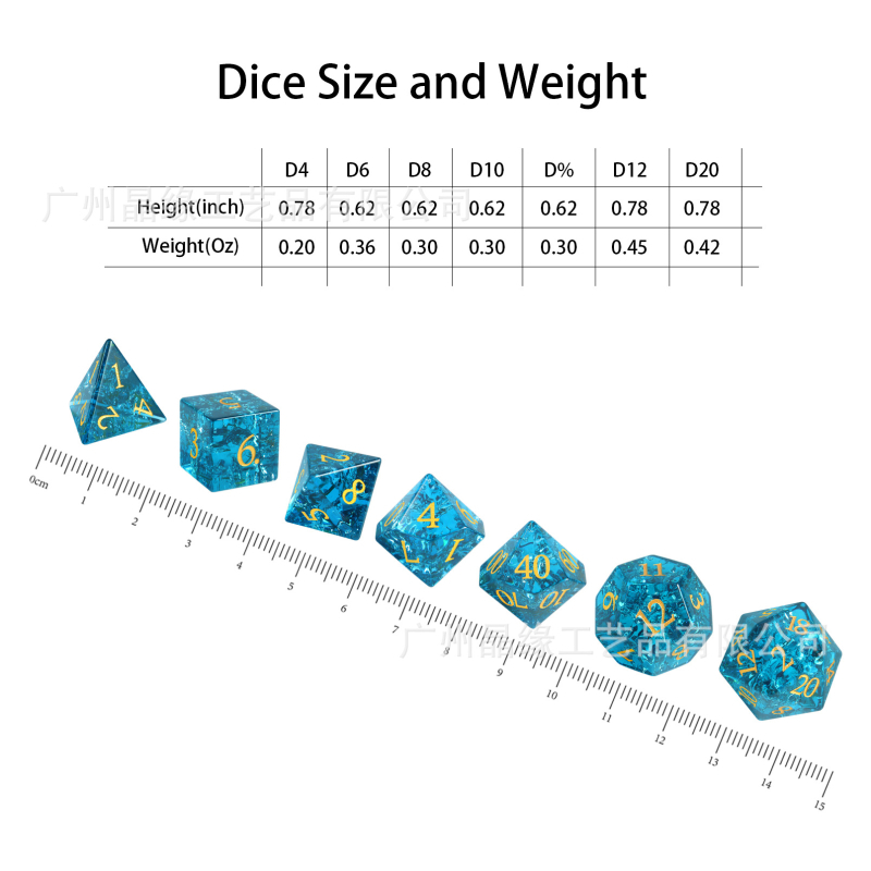 Kristallklaasist täringute komplekt D6 ja D20 Dungeons & Dragons RPG jaoks