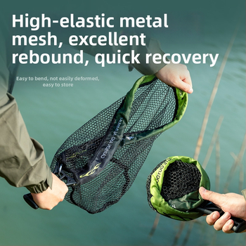 Kokkupandav kaasaskantav käsivõrk kalastamiseks – komplekt, 34 cm läbimõõduga ava, 28 cm sügavus, paks võrk ja metallist rõngas.