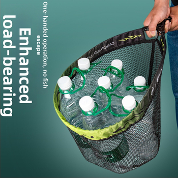 Kokkupandav kaasaskantav käsivõrk kalastamiseks – komplekt, 34 cm läbimõõduga ava, 28 cm sügavus, paks võrk ja metallist rõngas.