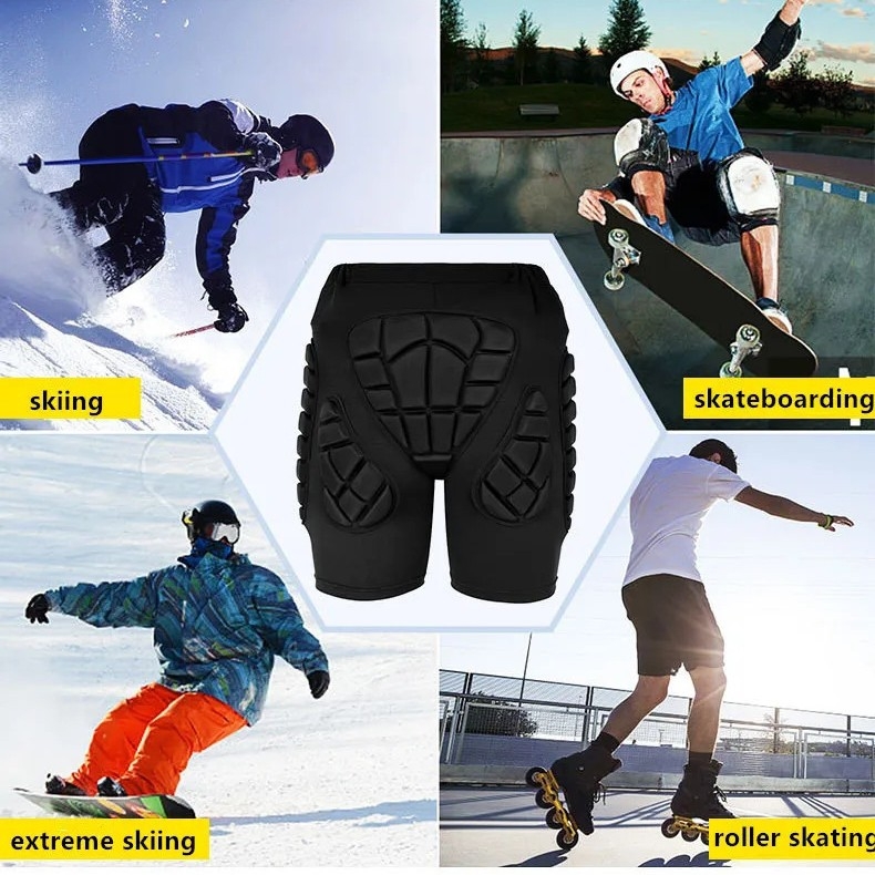 Хип защитни панталони за спорт: антипадане, антисблъсък; материали: Lycra, полиестер, EVA; подходящи спортове: ски, кънки, водни ски, ролери; опаковка: 45–50 бр; категория: комбинирана спортна защита