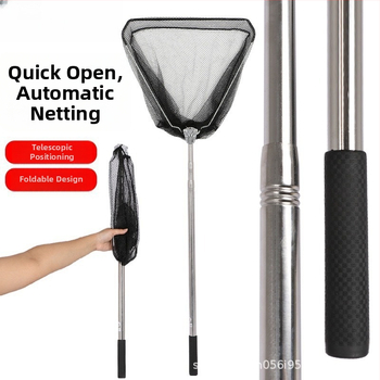 Roostevabast terasest kalastusvõrgu vart ja pea komplekt, teleskoopiline kokkupandav võrguvart kolmnurkse peaga, Ø40 mm diameeter, sügavus 35, peenvõrk