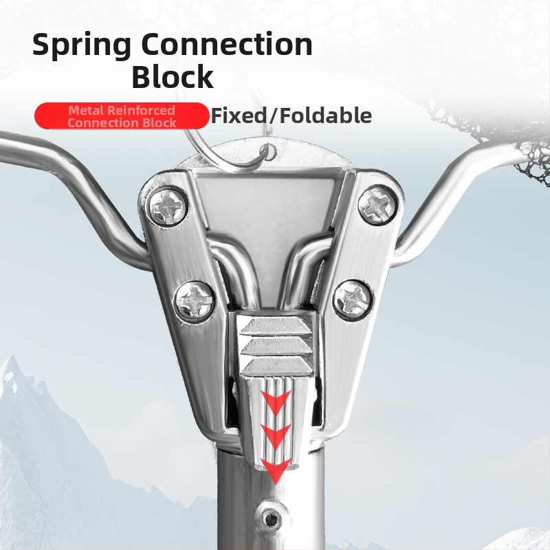 Nerūsējošā tērauda zvejas sieta stienis un galvas komplekts, teleskopiska saliekama sieta stienis ar trijstūra galvu, Ø40 mm diametrs, dziļums 35, smalkas acs