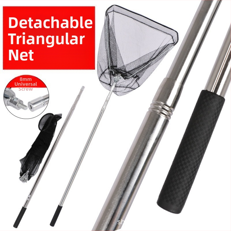 Roostevabast terasest kalastusvõrgu vart ja pea komplekt, teleskoopiline kokkupandav võrguvart kolmnurkse peaga, Ø40 mm diameeter, sügavus 35, peenvõrk