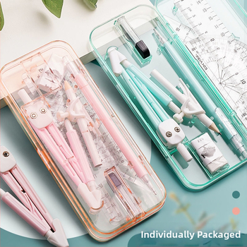 Geometrijos braižymo rinkinys: 4 dalių rinkinys – kompasas, liniuotė ir trikampiai