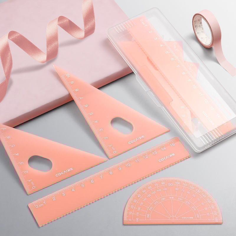 Geometrijos braižymo rinkinys: 4 dalių rinkinys – kompasas, liniuotė ir trikampiai