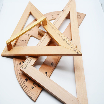 Koka trijstūra lineāla komplekts ar zīmēšanas dēliņu un rokturi, daudzfunkcionāls mācību instruments ar leņķmēru un cirkuli, 1 kg
