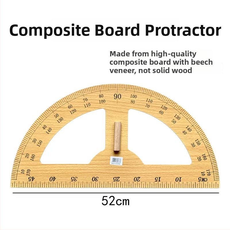 Medinis trikampis liniuotės komplektas su braižymo lenta ir rankena, daugiafunkcinis mokymo įrankis su kampomatu ir pieštuku, 1 kg