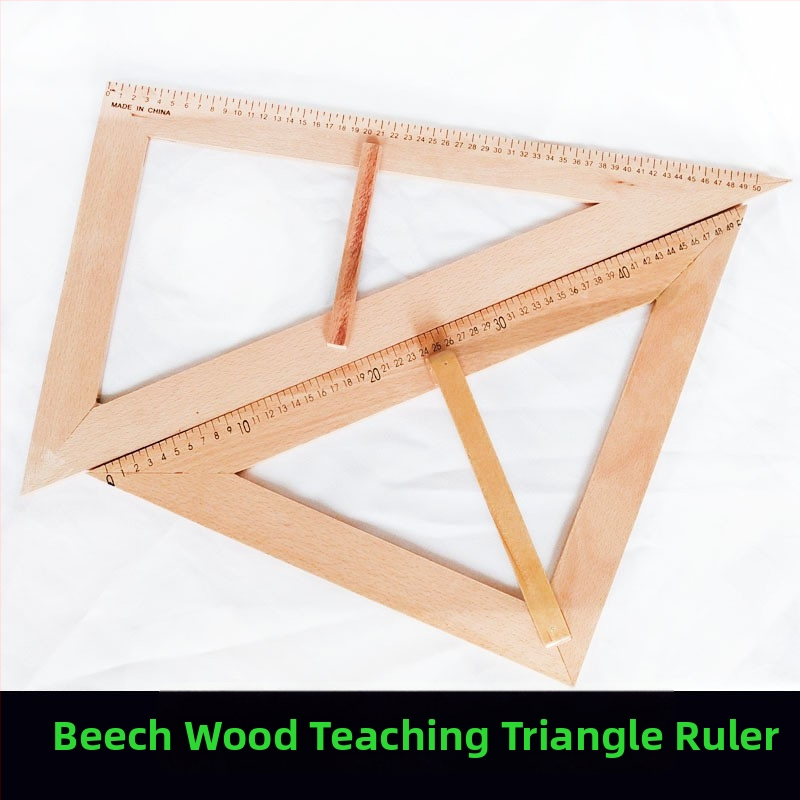 Koka trijstūra lineāla komplekts ar zīmēšanas dēliņu un rokturi, daudzfunkcionāls mācību instruments ar leņķmēru un cirkuli, 1 kg