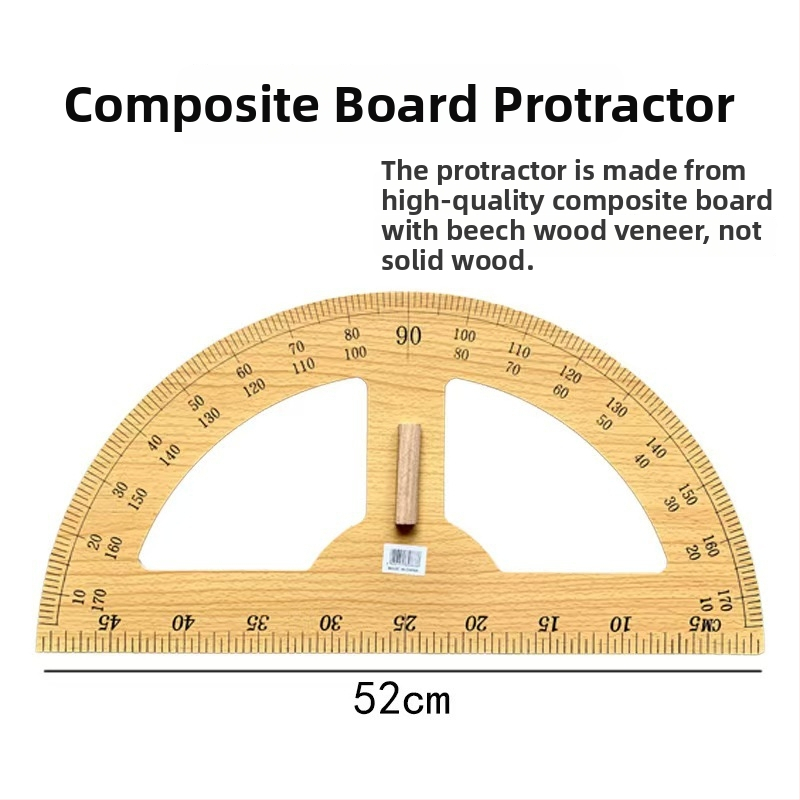 Koka trijstūra lineāla komplekts ar zīmēšanas dēliņu un rokturi, daudzfunkcionāls mācību instruments ar leņķmēru un cirkuli, 1 kg