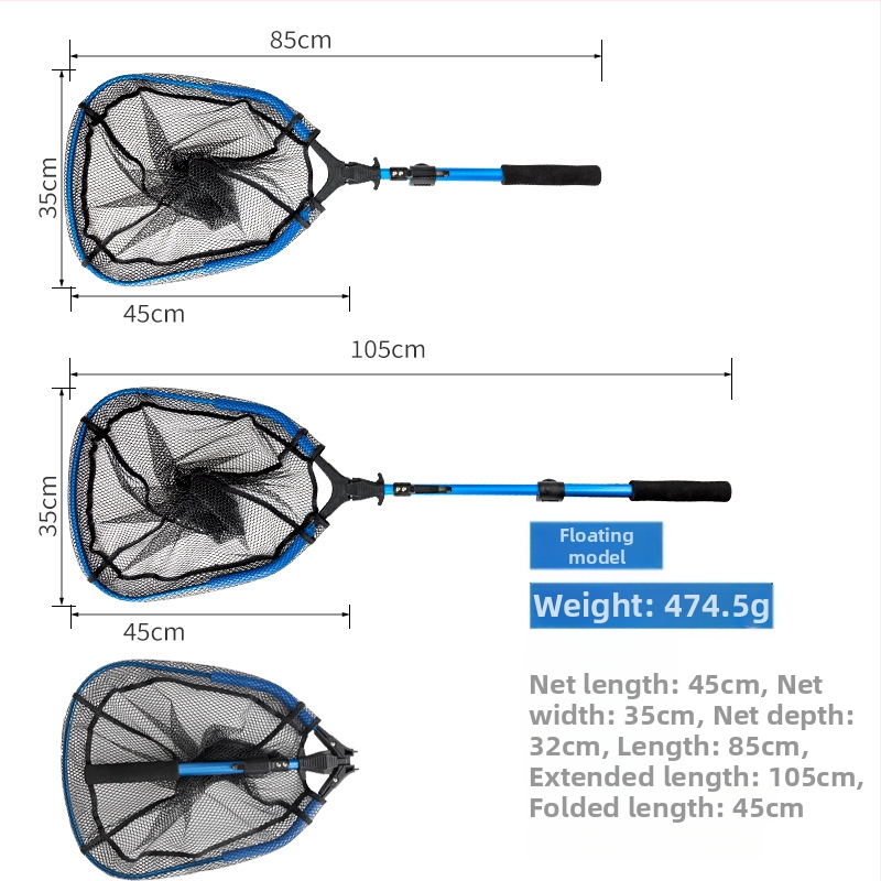 Kalapüügi võrk - kaasaskantav veniv käsivõrk merekalapüügi jaoks, ruutvõrk, alumiiniumisulust raam, nano-liimematerjal