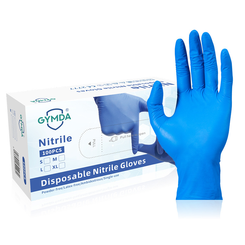 GYMDA vienkartinės nitrilo pirštinės civiliniam naudojimui, atsparios dilimui, neslystančios, atsparios rūgštims ir šarmams, sutirštintos