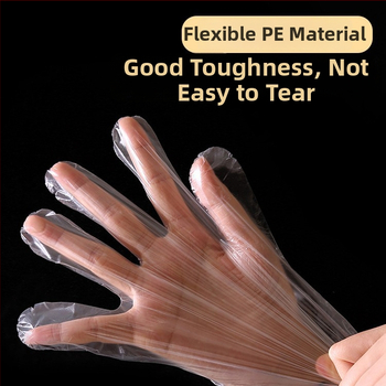 Storos vienkartinės permatnios PE pirštinės, maisto kokybės, tinkamos maitinimui ir grožio paslaugoms, dulkių atsparios