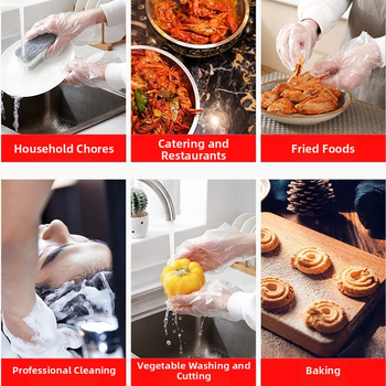 Storos vienkartinės permatnios PE pirštinės, maisto kokybės, tinkamos maitinimui ir grožio paslaugoms, dulkių atsparios