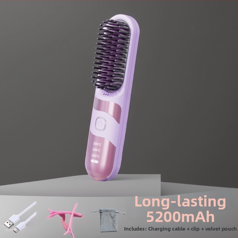 Belaidė plaukų tiesinimo ir garbanojimo šukos su turmalino keramika, dvigubas naudojimas, 3 temperatūros nustatymai, 30W, LCD ekranas