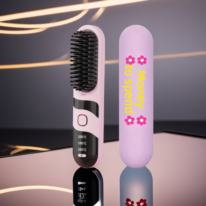 Belaidė plaukų tiesinimo ir garbanojimo šukos su turmalino keramika, dvigubas naudojimas, 3 temperatūros nustatymai, 30W, LCD ekranas
