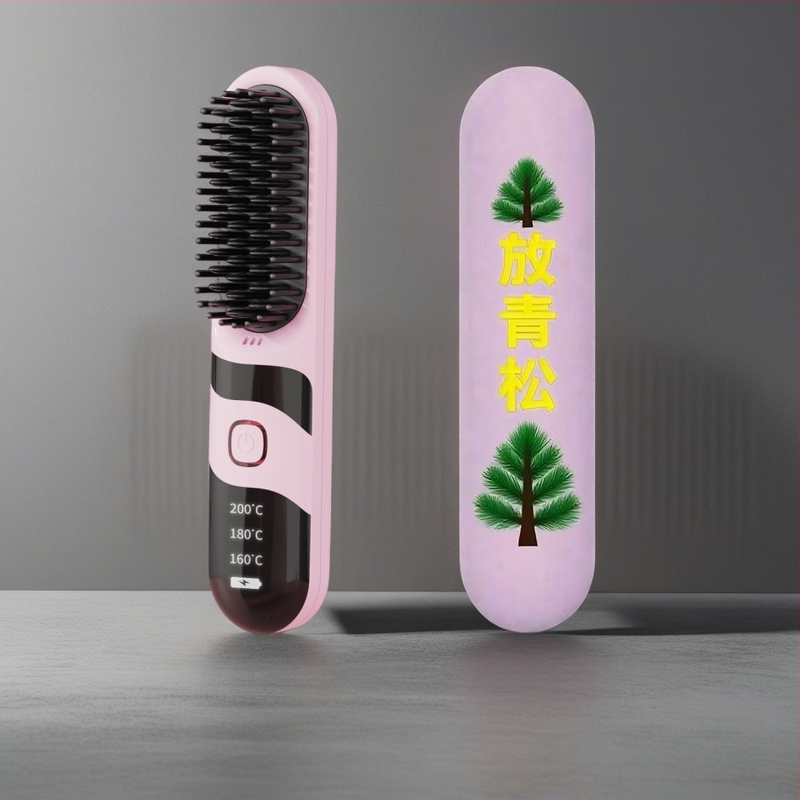 Belaidė plaukų tiesinimo ir garbanojimo šukos su turmalino keramika, dvigubas naudojimas, 3 temperatūros nustatymai, 30W, LCD ekranas