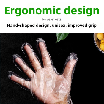 Vienkartinės PE pirštinės, maisto kokybės, virtuvės naudojimui, pakuotė 100 vnt, skaidrios, storis 0.05-0.1 mm