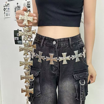 Metalo juosmens grandinėlė su kryžiaus motyvu, hip-hop stilius, pritaikymas galimas