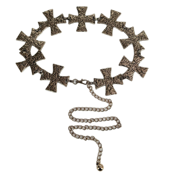 Metalo juosmens grandinėlė su kryžiaus motyvu, hip-hop stilius, pritaikymas galimas