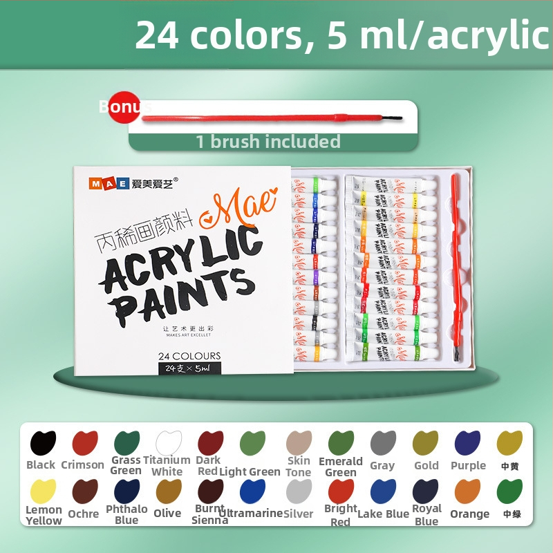 Detská akrylová farba sada od Love Beauty and Art, krabica so 24 farbami (Značka: Love Beauty and Art; Materiál: akrylová farba; Balenie: 24 farieb v krabici; Účel: gouache)