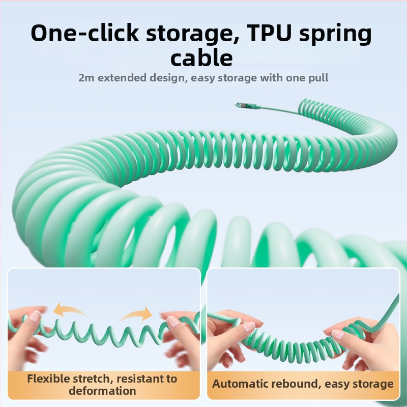 Spring Data Cable — Štyri v jednom konektory, rozhrania Lightning, USB-A, Type-C, skladací silikonový dizajn, 240W maximálny výkon