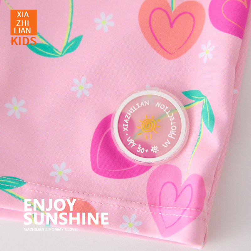 Mergaitėms skirtas ilgomis rankovėmis maudymosi kostiumėlis, saulės apsauga – Korean Heart dizainas, poliesterio audinys 83%, prekės kodas Hx-2520, skirtas pliažui, nardymui ir banglentininkams.