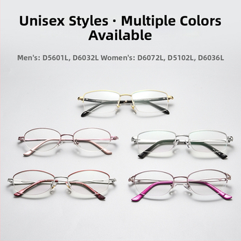 Lasīšanas brilles no ļoti vieglas sakausējuma ar pusrāmja rāmi, AC lēcas, anti-zilā gaismas aizsardzība un radiācijas izturība.