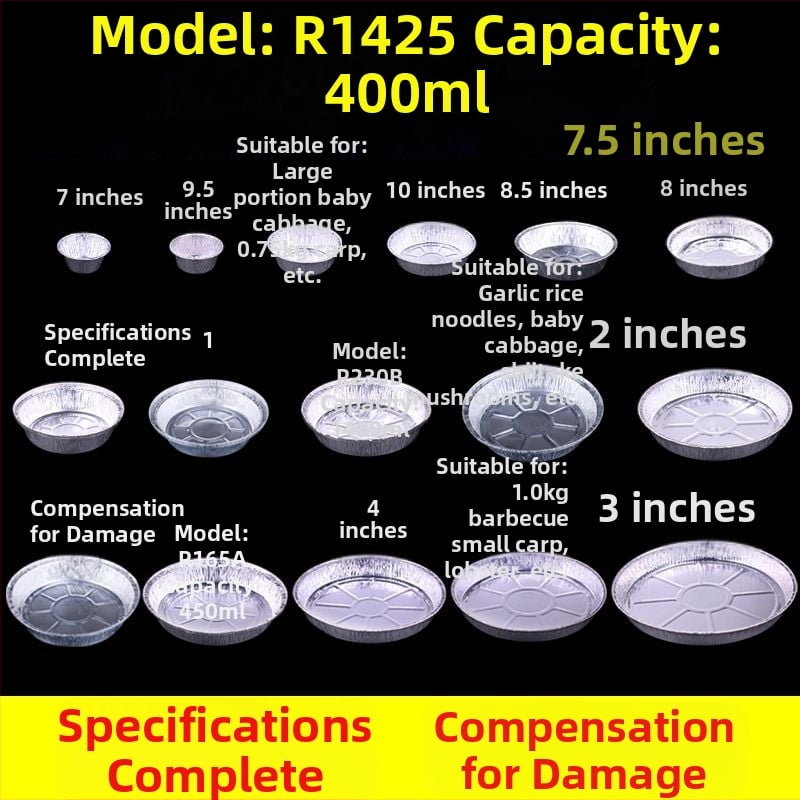 Vienkartiniai apvalūs aliuminio folijos padėklai/indeliai su logotipu, pritaikyta gamyba, biodegraduojantys, talpa 150–3500 ml