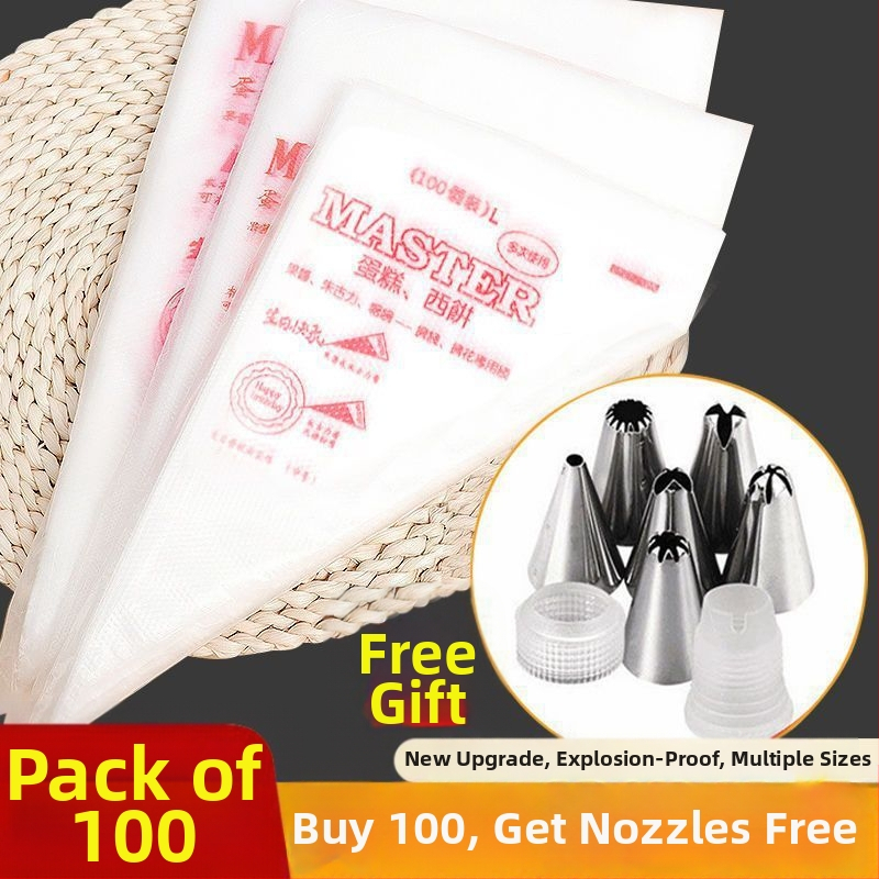 Vienkartinės konditerijos maišeliai su pilnu antgalių rinkiniu tortų dekoravimui