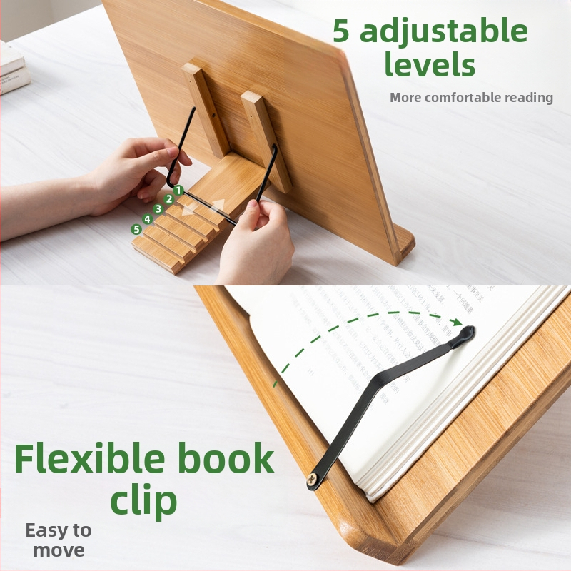 Darba galda grāmatu statīvs studentiem un bērniem, bambusa materiāls, modelis 2521YDJ, mūsdienīgs minimālisms, augstuma regulēšana.