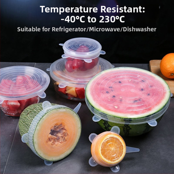 Sada 6 viečok pre chladničku a misky – plast – moderný, jednoduchý dizajn – univerzálne multifunkčné viečka