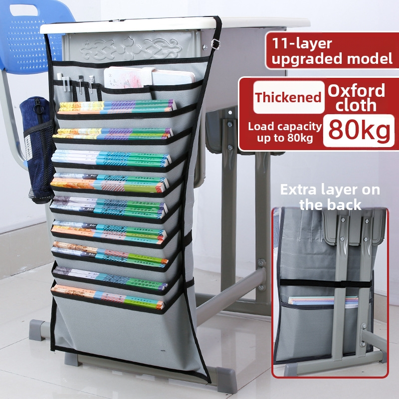 Darbo stalo pakabinama knygų dėžutė su neslidžia virve, Oxford audinys, daugiasluoksiai skyreliai (5/8/11 sluoksnių)