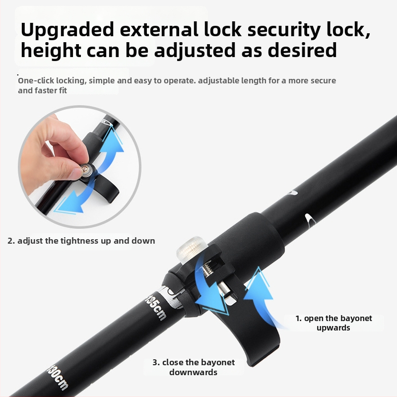 Unisex aliuminio lydinio teleskopinės žygio lazdos su išoriniu užraktu, 400 g, volframo plieno galvutė, tiesi rankena