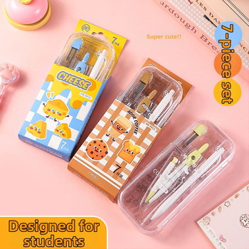 7 dalių piešimo komplektas su skriestuvu ir liniuotė studentams (Prekės ženklas: Wooden grid, Be elektros, Be IP leidimo, Asmeninė dovana)