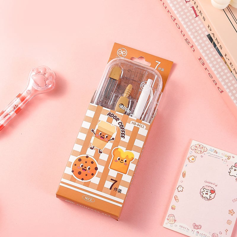 7 dalių piešimo komplektas su skriestuvu ir liniuotė studentams (Prekės ženklas: Wooden grid, Be elektros, Be IP leidimo, Asmeninė dovana)