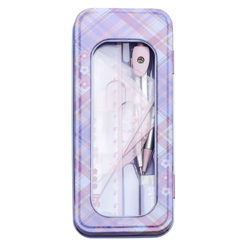 Daudzfunkcionāls lineālu komplekts ar zīmēšanas cirkuli un trijstūra lineālu – plastmasas, modelis MS-179F, tīrā masa 140