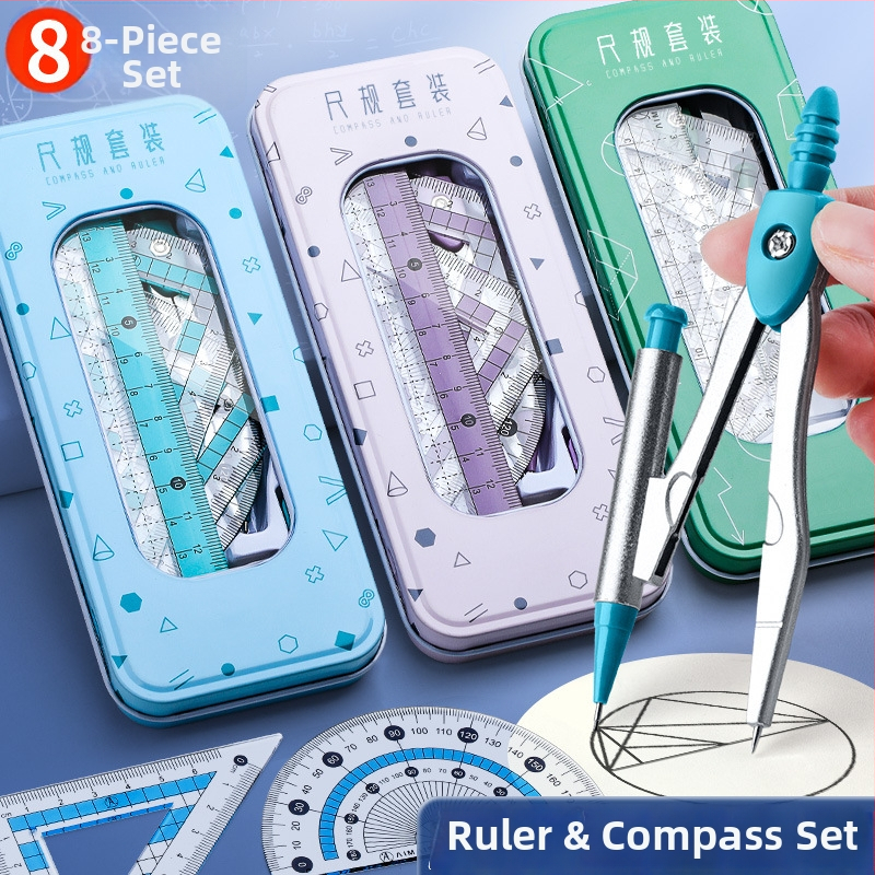 Daudzfunkcionāls lineālu komplekts ar zīmēšanas cirkuli un trijstūra lineālu – plastmasas, modelis MS-179F, tīrā masa 140